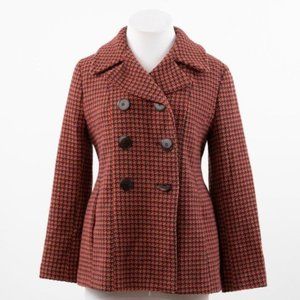 Vintage 10 Wool Houndstooth Tweed Pea Coat Coral